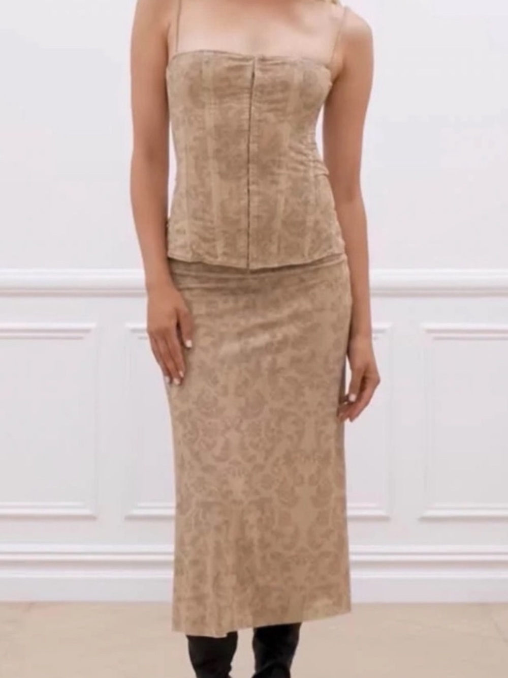 WeWoreWhat Moody Baroque Strapless Corset & Midi Skirt Set Size Medium